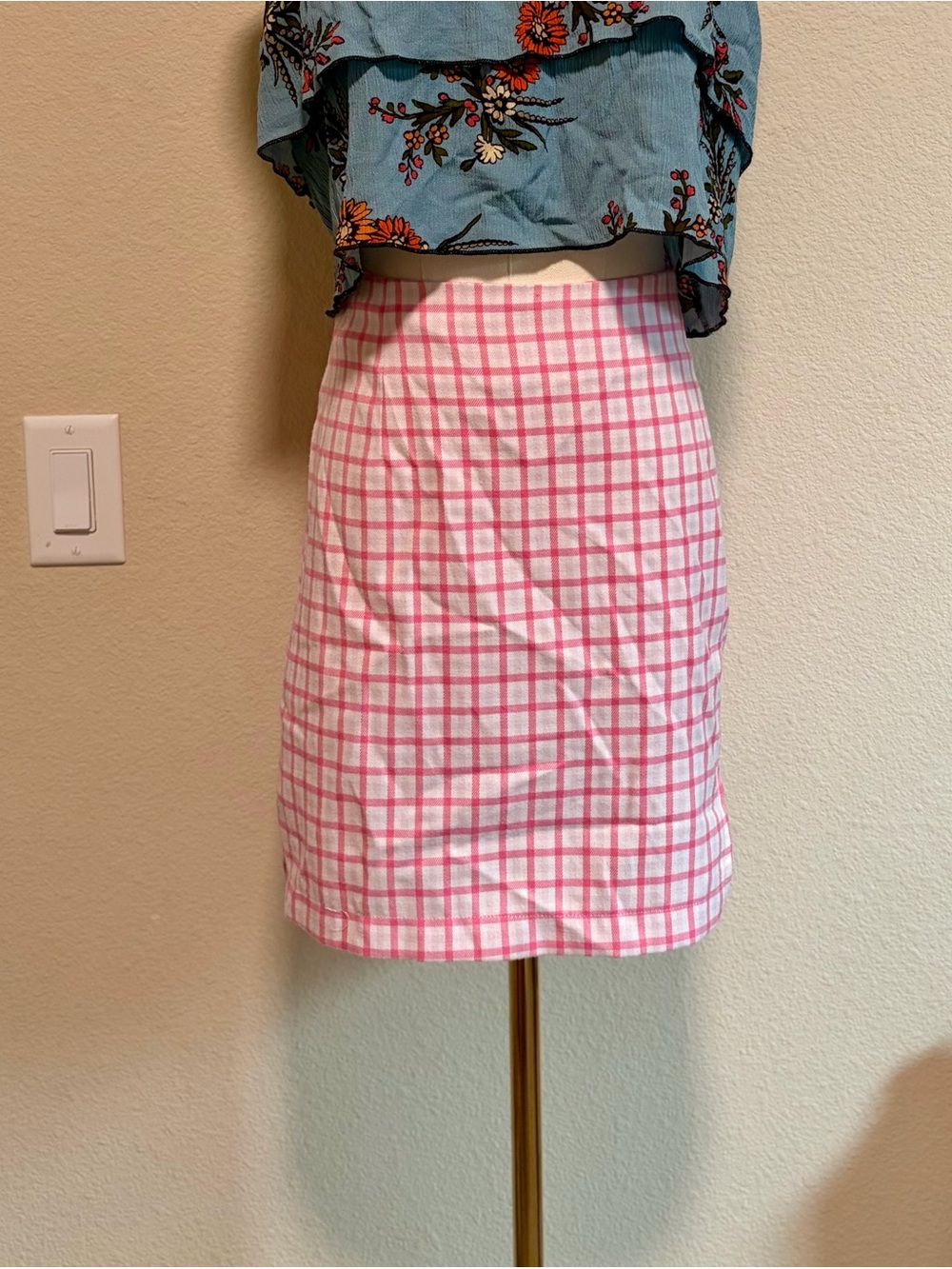 wild fable Pink Grid Pencil Skirt